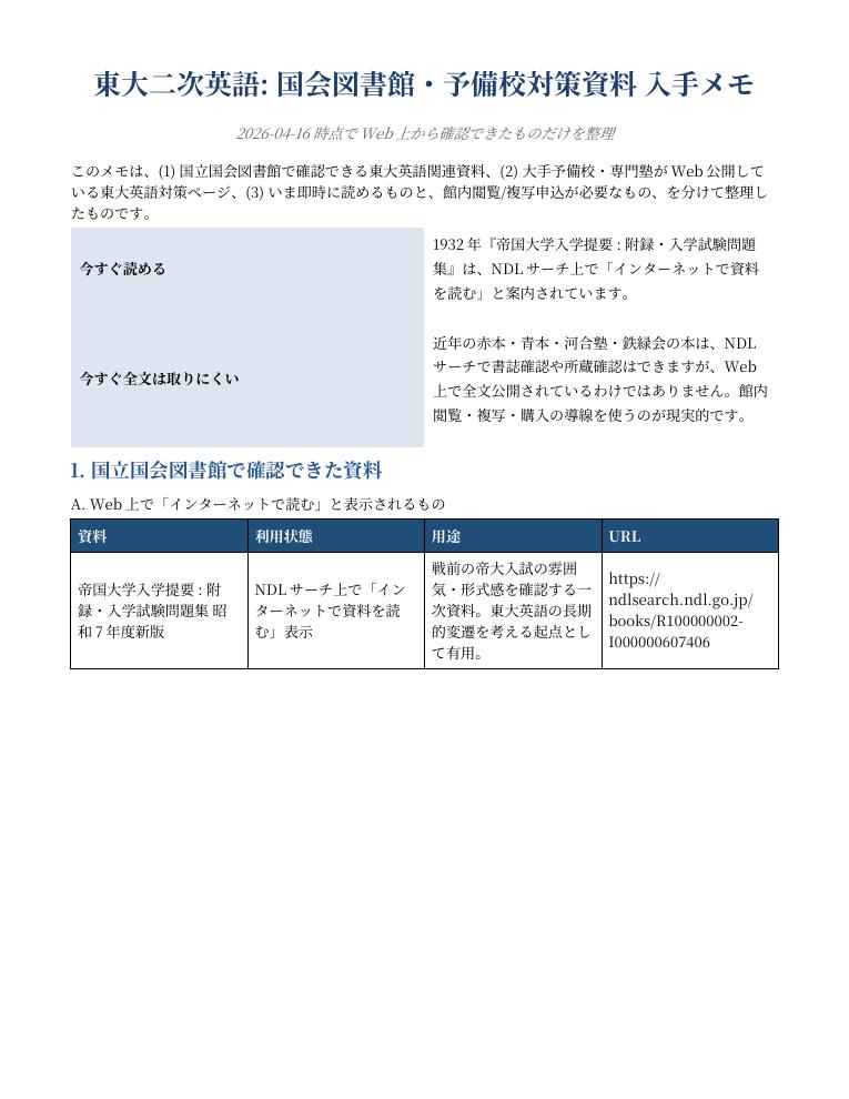 東大二次英語資料 表紙